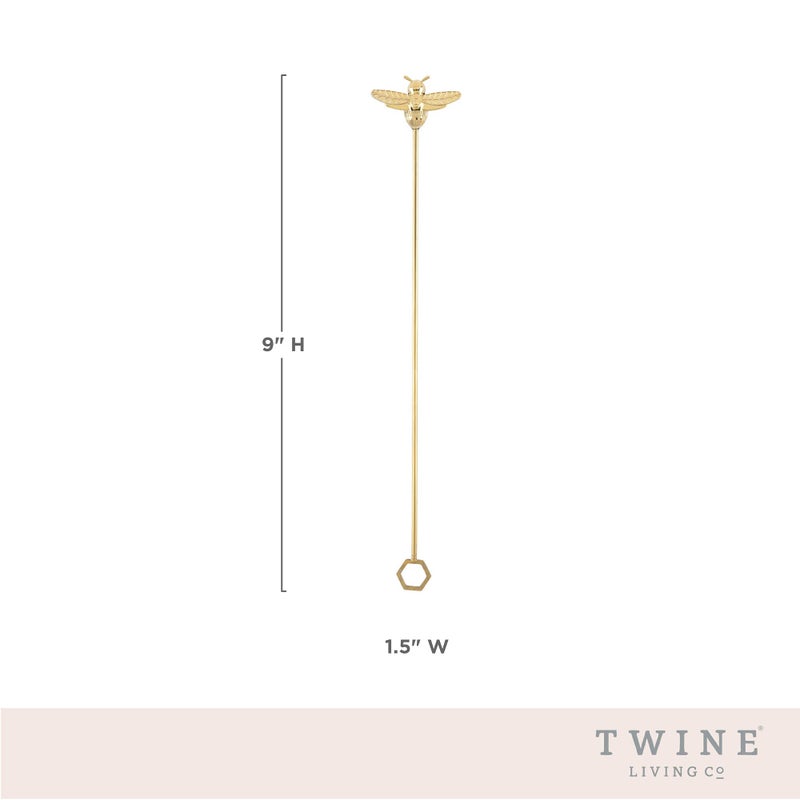 Twine Bee Stir Sticks, Gold Bumble Bee Swizzle Sticks, Stainless Steel Drink Stirrers, Gold Plated Cocktail Accessories, Highly Detailed, Set of 4 - Image 3